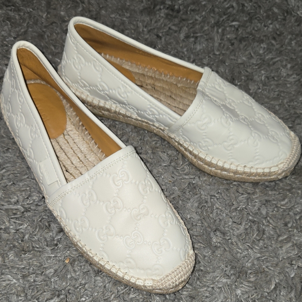 Gucci White Espadrille Slip-Ons with Jute Midsole